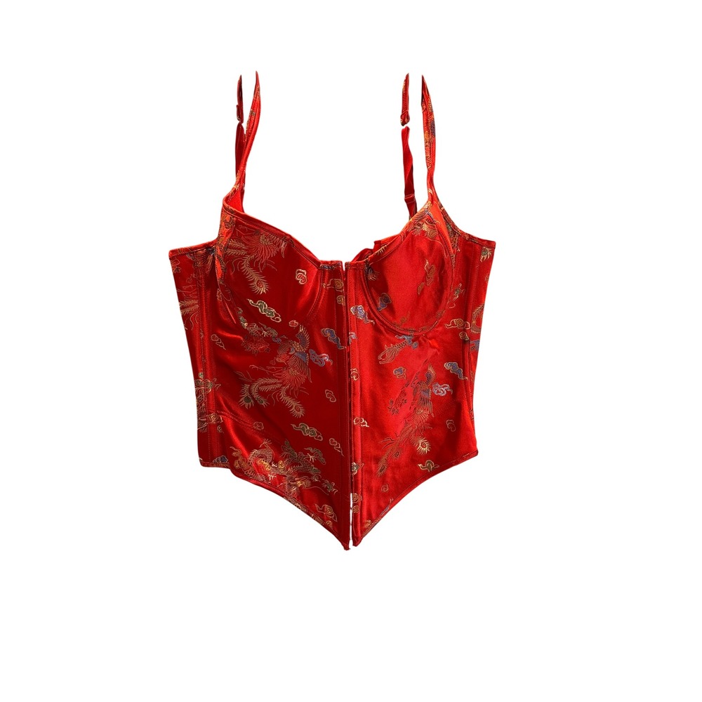 Elegant Moments Red Dragon Jacquard Corset Top Lace Up Back 4684X Size 42